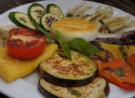 Grilled vegetables with Tomino cheese cooked on the plate